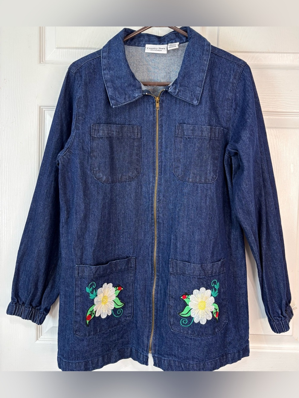 Country Store Embroidered Denim Cottagecore Zip up Tunic Medium